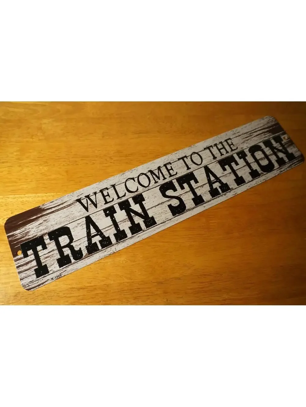 WELCOME TO THE TRAIN STATION Metal Sign Vintage Style Wood Grain Old West Decor